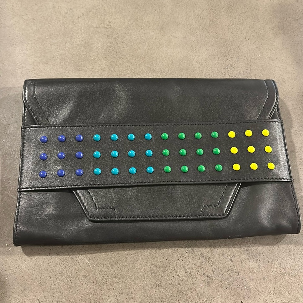 Milly Bags Leather Digital Clutch 12x8 Purse Black Chain Strap Shoulder Hand Bag